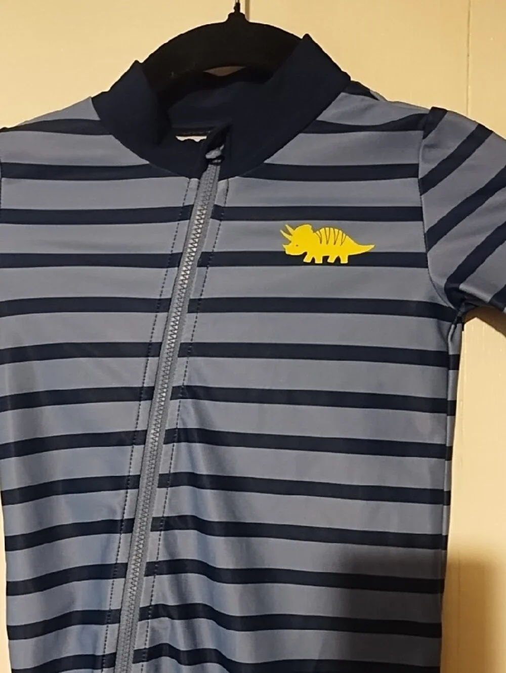 Carter's Blue Striped Long-Sleeve Rashguard with Yellow Dino Like New 2T.